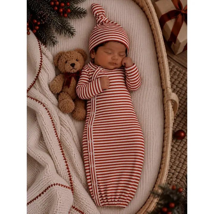 Stripe Rib Gown, Color: Red, Size: 0-3 mo
