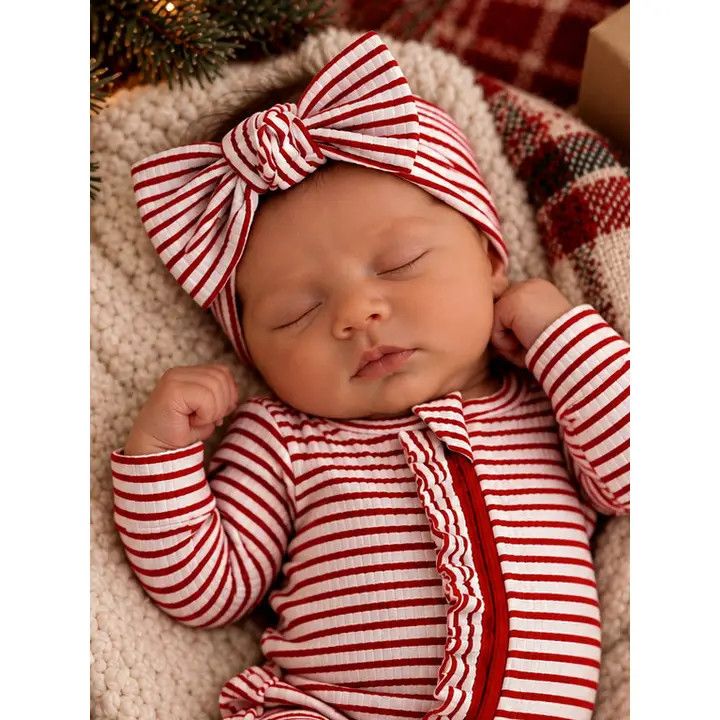 Red Stripe Bow, Color: Red, Size: 0-6 mo