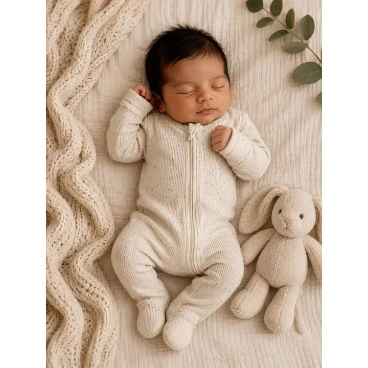 Rib Zip Footie, Color: Cream, Size: 6-9 mo