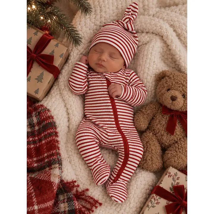 Stripe 2 Way Rib Footie, Color: Red, Size: 3-6 mo