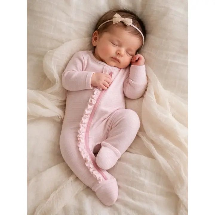 Frilled 2-Way Zip Footie, Color: Pink, Size: 3-6 mo