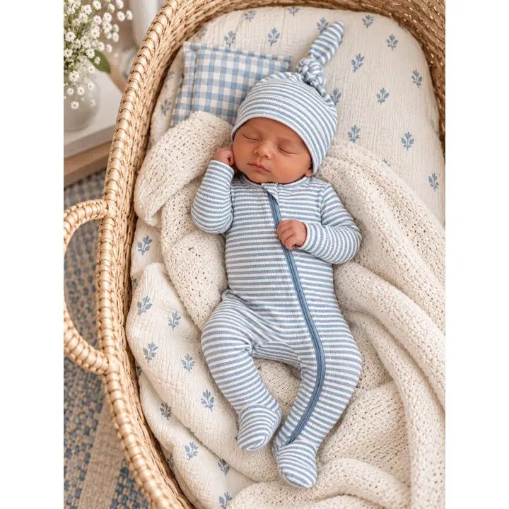 Ribbed 2 Way Zip Footie, Color: Blu, Size: 3-6 mo