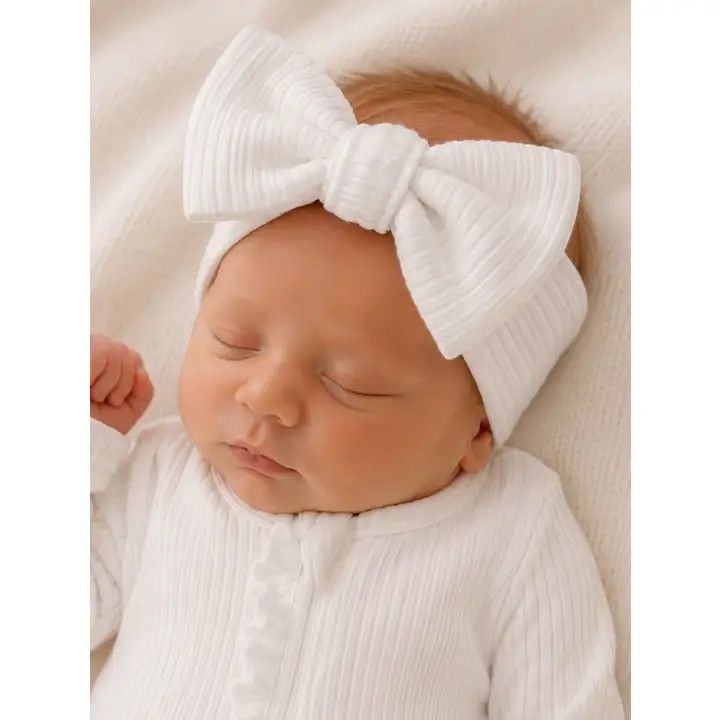 White Bow, Color: White, Size: 0-6 mo