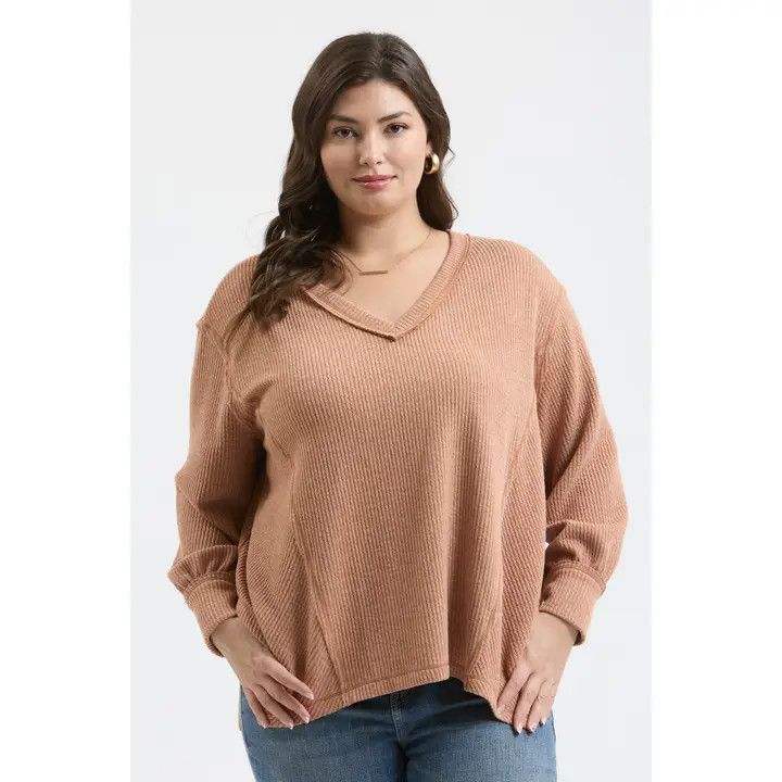 Vneck LS Knit Top, Color: Sienna, Size: Xlarge