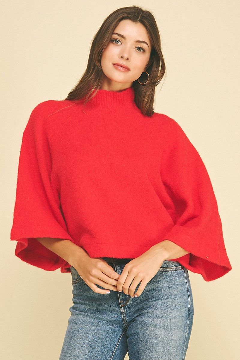 Mock Neck Sweater, Color: Red, Size: Small