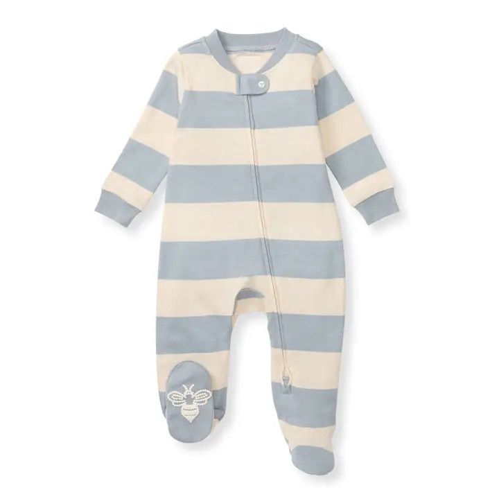 Rugby Stripe Sleep&amp;Play, Color: Quarry, Size: 6-9 mon
