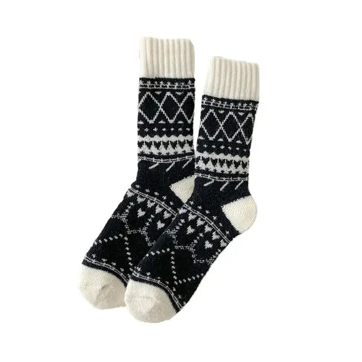 Fair Isle Slouch Socks, Color: Black, Size: OS