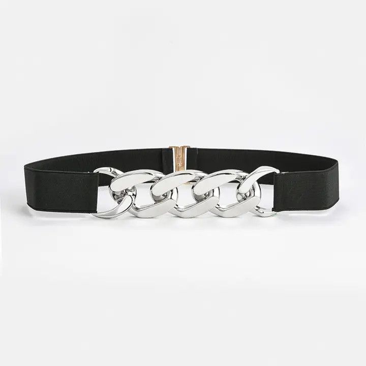 Gold Chain Belt, Color: BLK/SLV, Size: OS