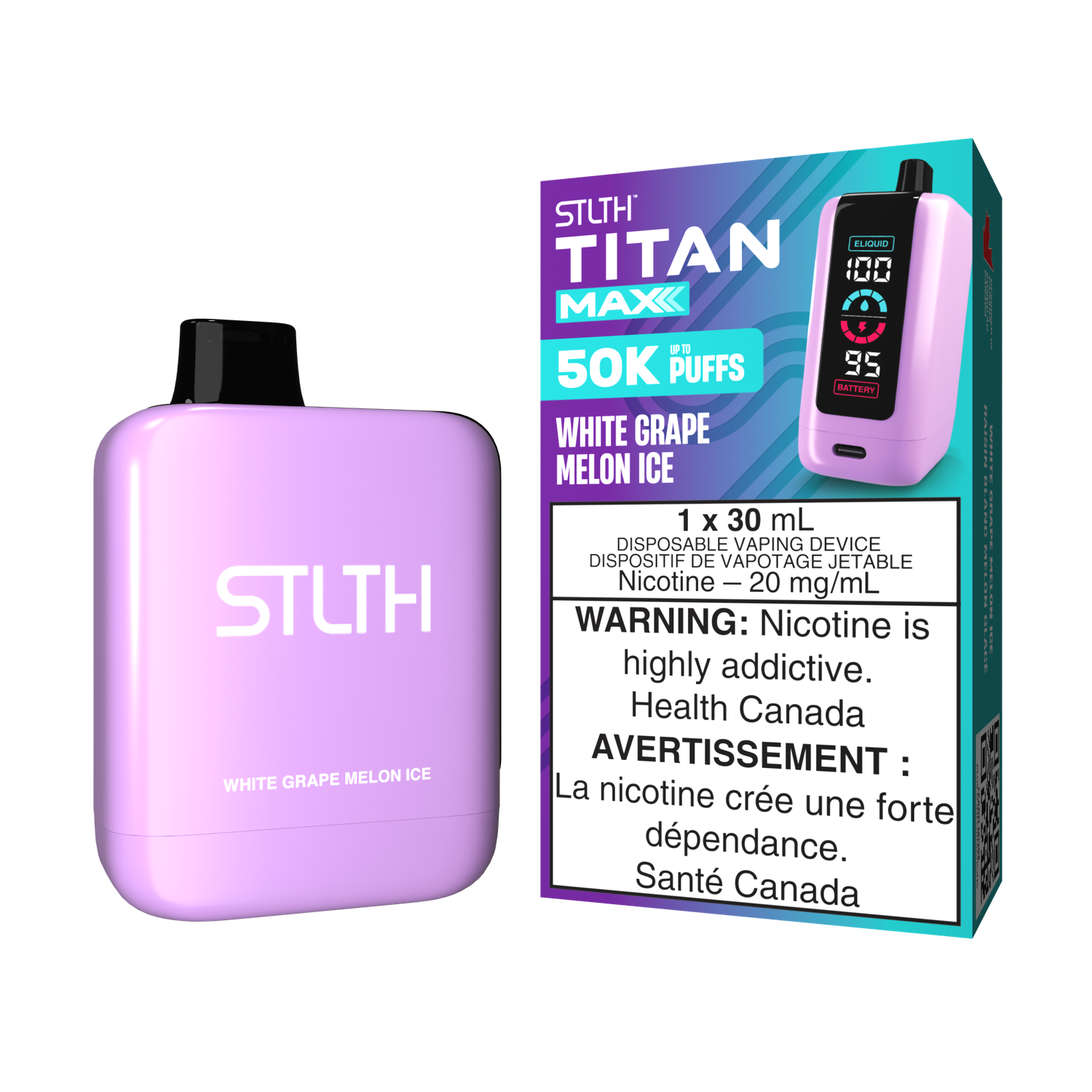 STLTH TITAN MAX 50K  DISPOSABLE, FLAVOUR: WHITE GRAPE MELON ICE