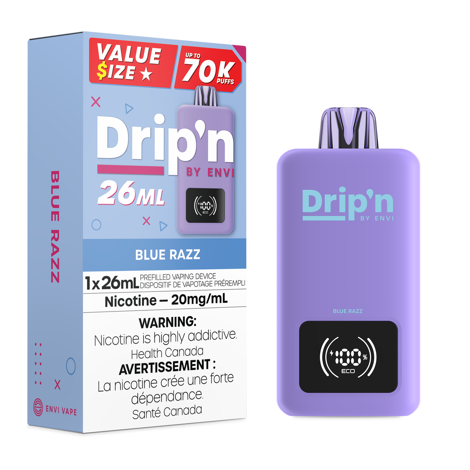 DRIP’N 26mL 70K DISPOSABLE envi, FLAVOUR: BLUE RAZZ