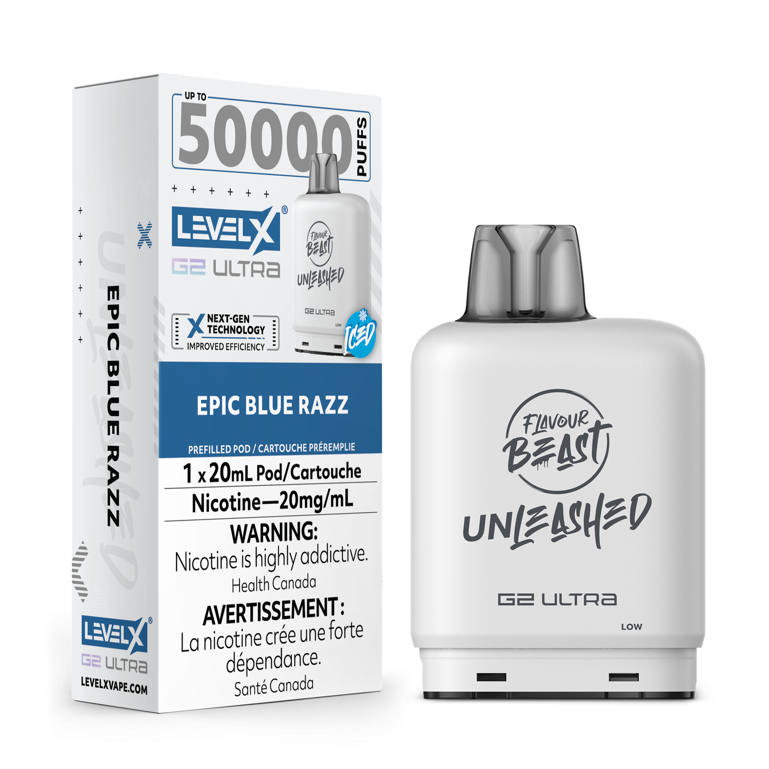 LEVEL X G2 ULTRA UNLEASHED 50K, FLAVOUR: EPIC BLUE RAZZ