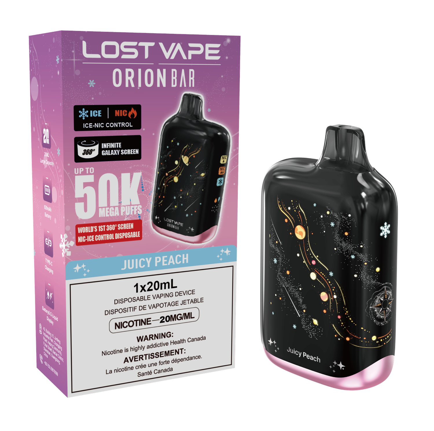 LOST VAPE ORION BAR 50K DISPOSABLE, FLAVOUR: JUICY PEACH