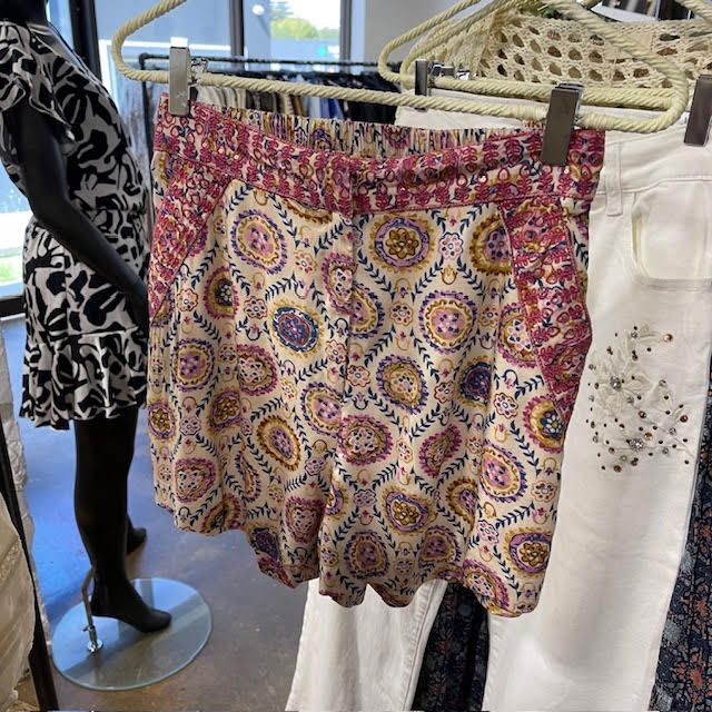 Printed Embroidered Shorts, Pink - SALE -
