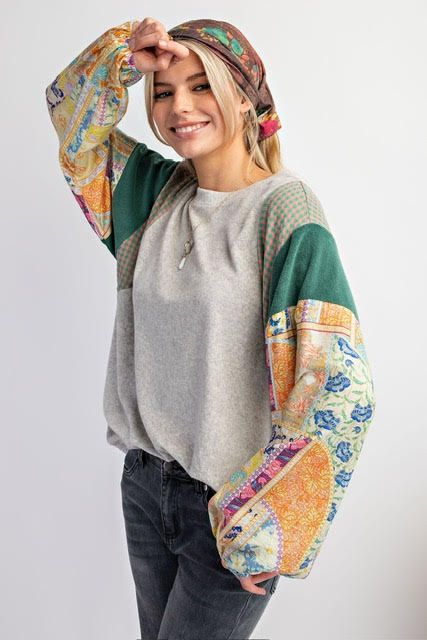 Mixed Sleeve Terry Knit Top