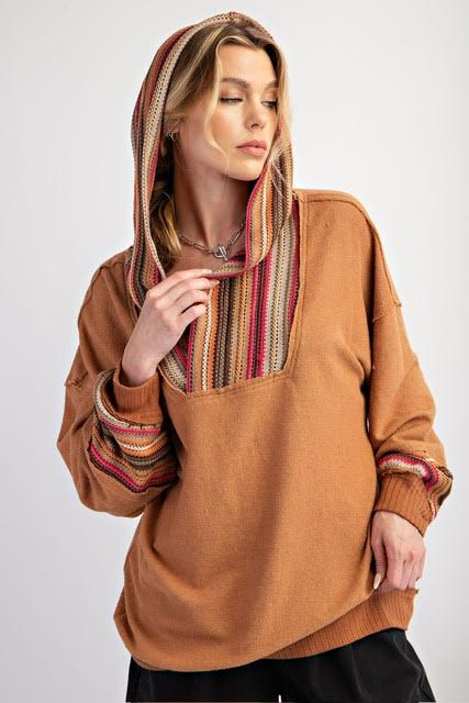 Crochet Trim Knit Hoodie