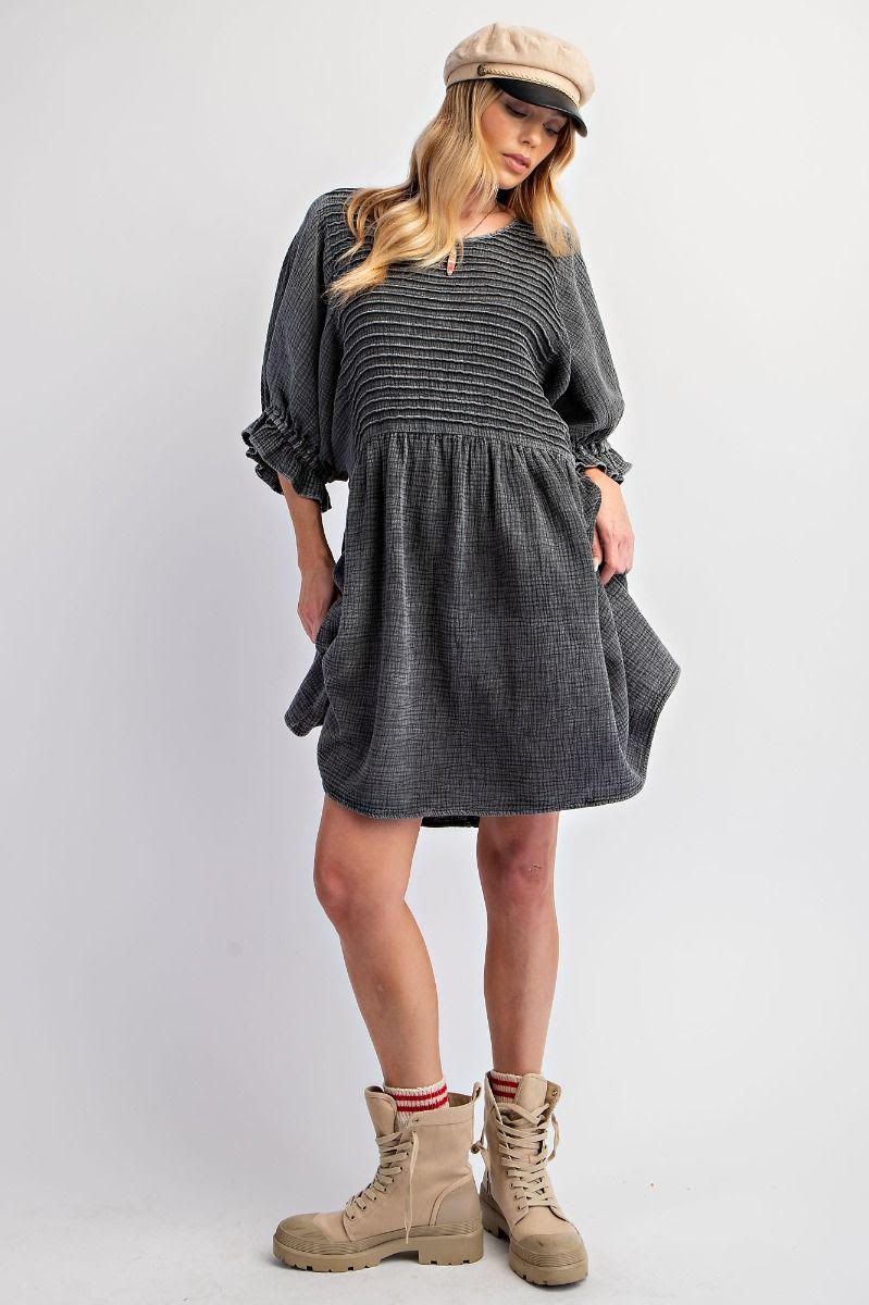Pintuck Balloon Sleeve Dress