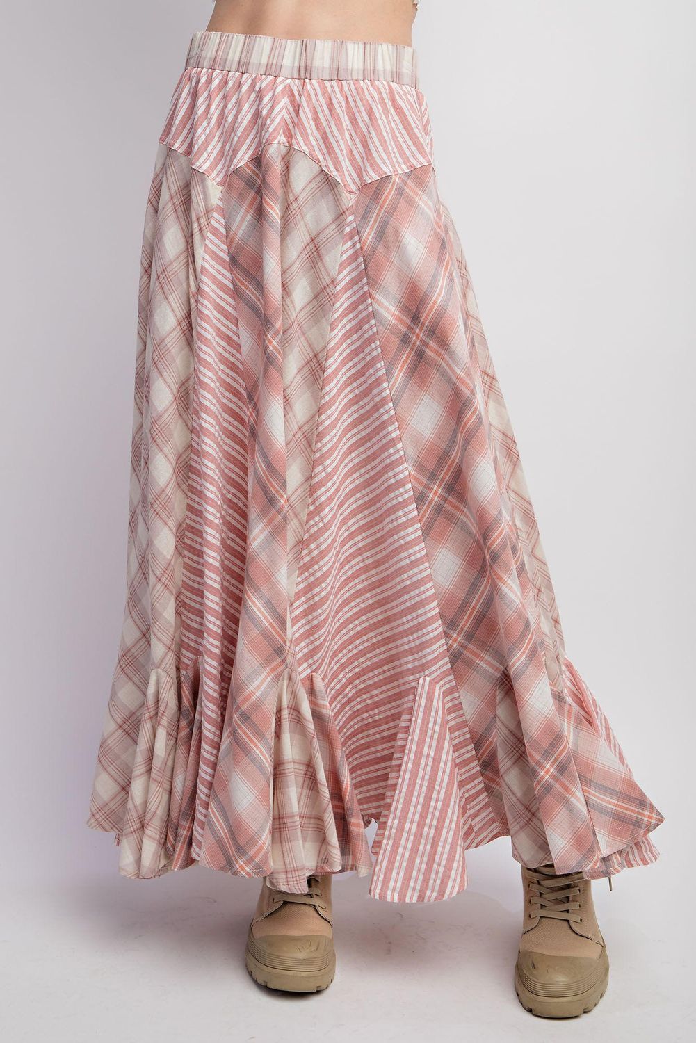 Stripe &amp; Plaid Flowy Maxi Skirt (2 colours)