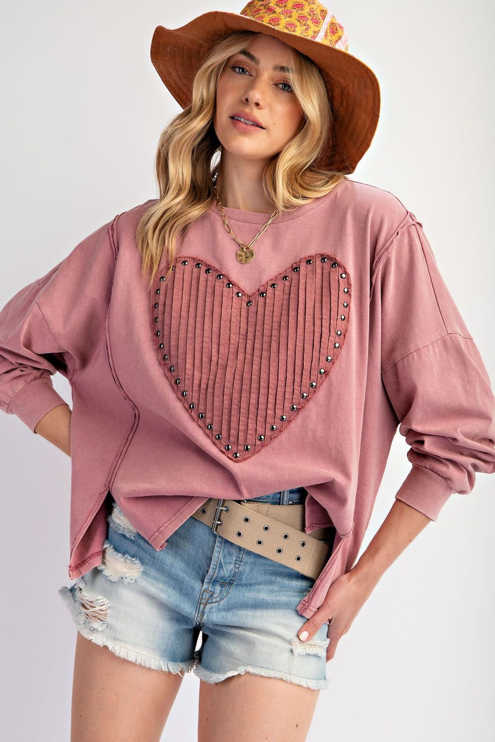 Studded Heart Patch Pullover