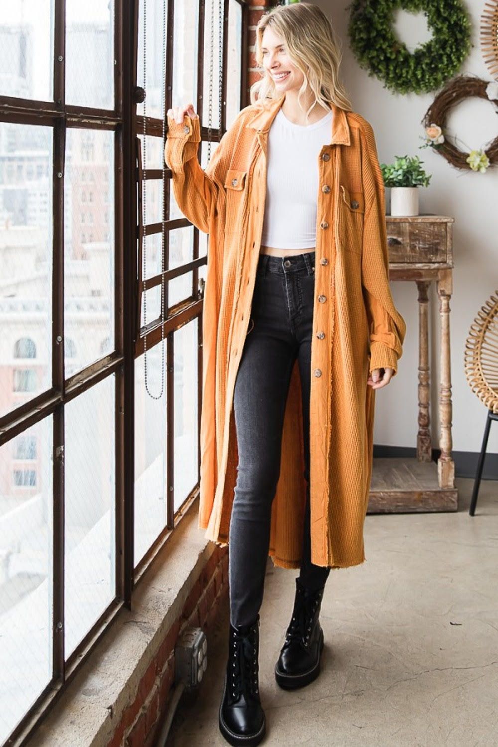 Waffle Thermal Knit Oversized Blazer