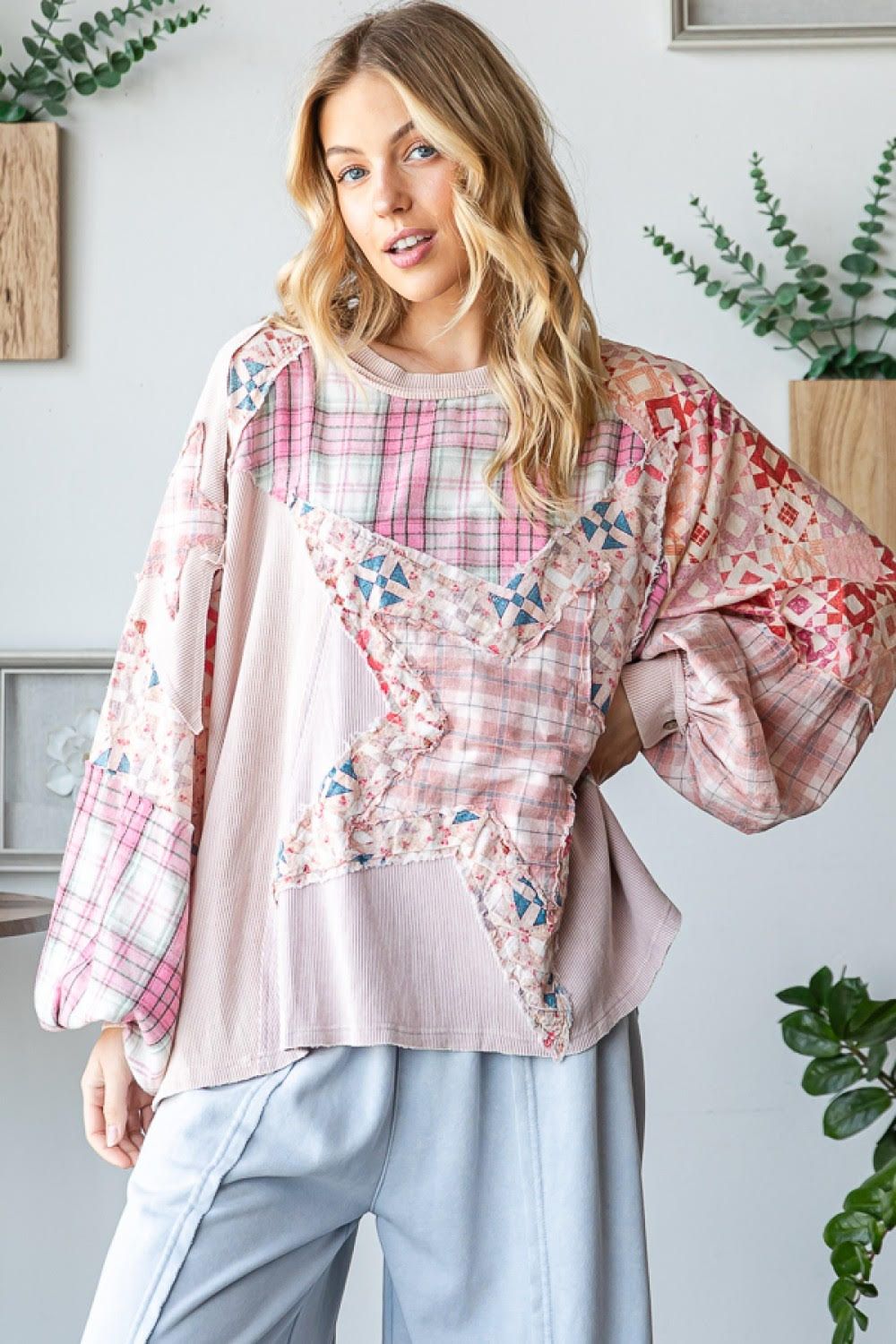 Star Patched Fabric Mixed Top