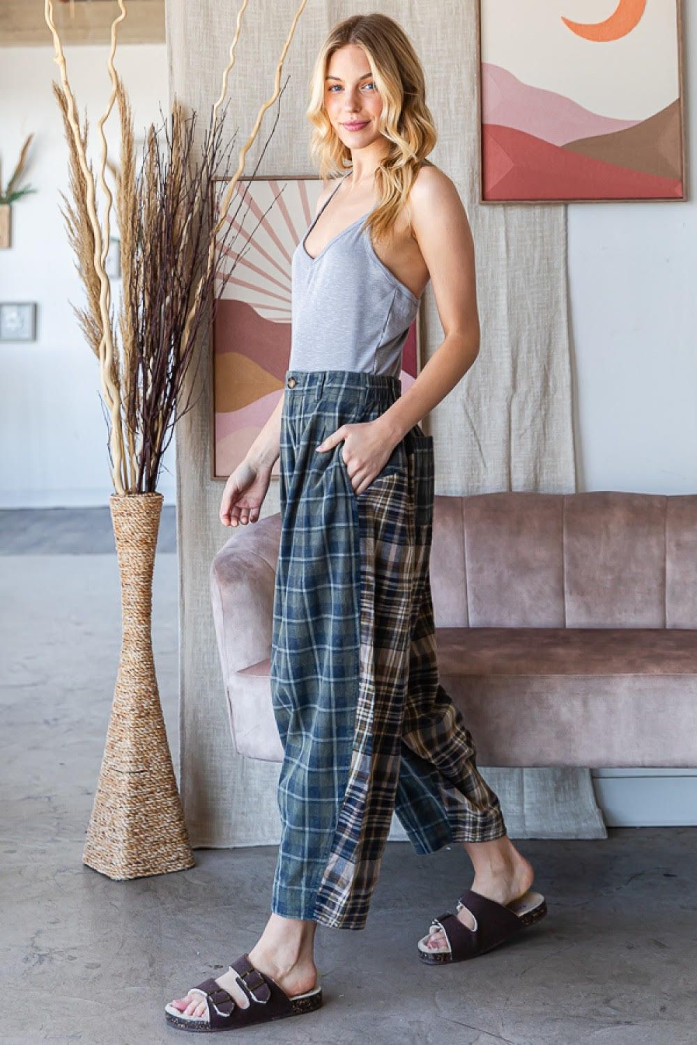 Washed Plaid Pant