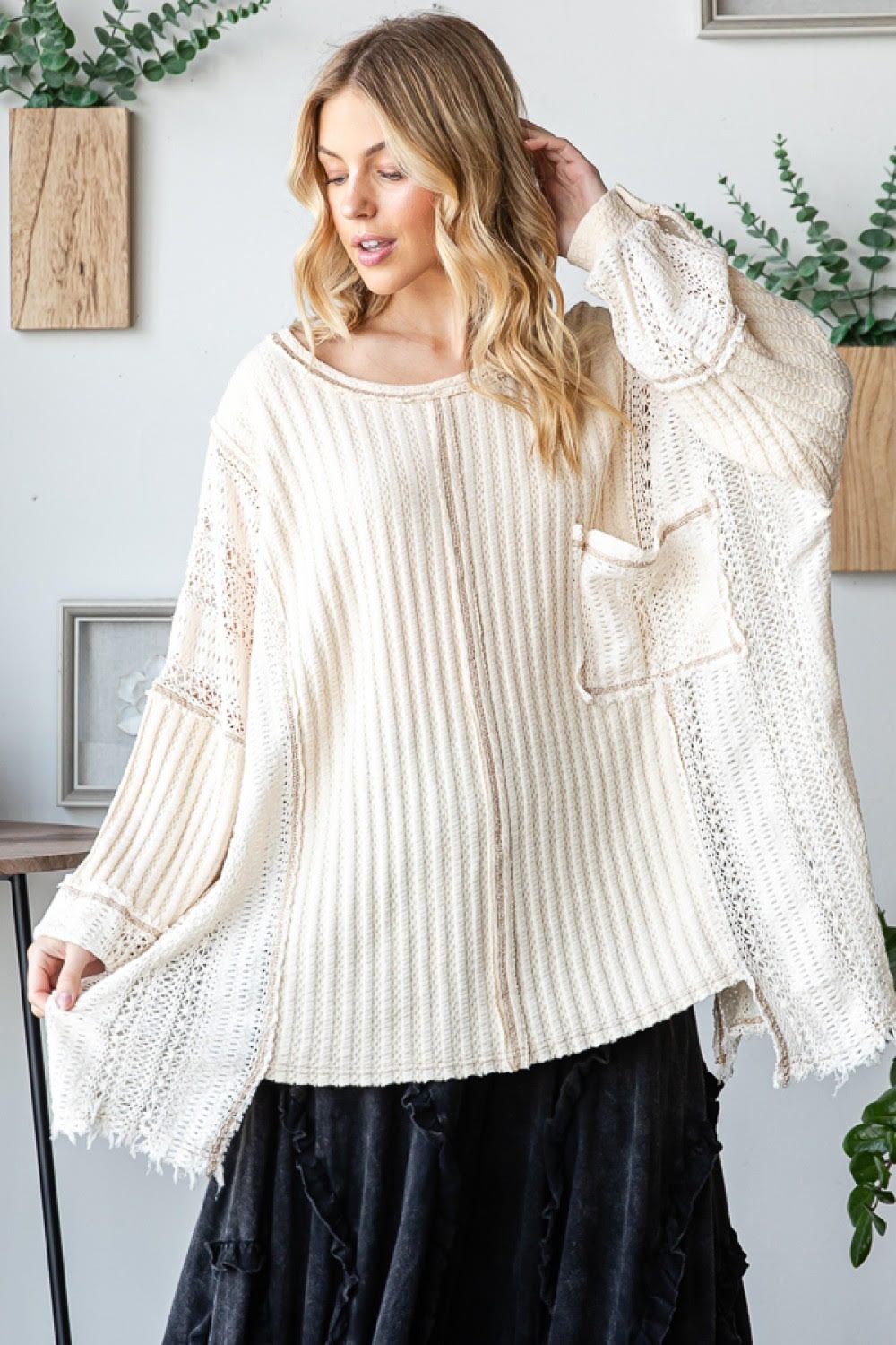 Mixed Fabric Oversized Top (2 colours)