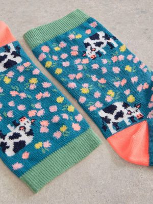 Cow Floral Ankle Sock