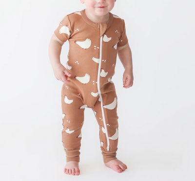 🇨🇦 Organic &#39;2-Way&#39; Zip Romper, Chickens