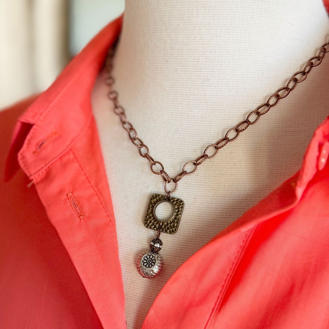 🇨🇦 Short Copper Necklace, Flower Bead