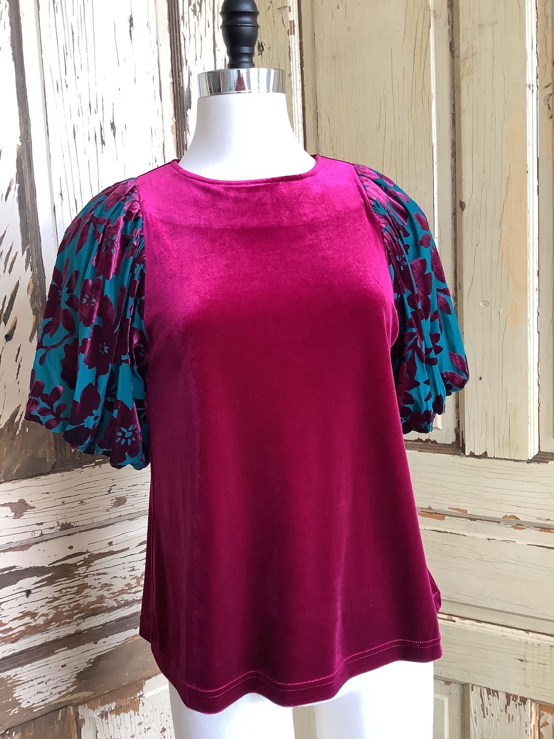 Floral Sleeve Velvet Top - SALE -