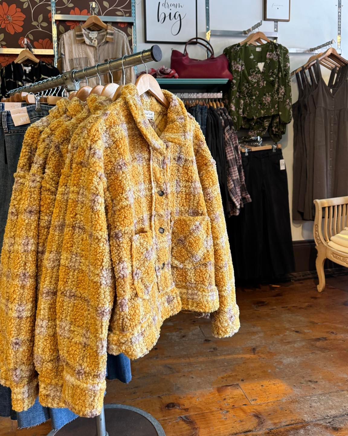 Plaid Teddy Bear Jacket, Mustard Mix,