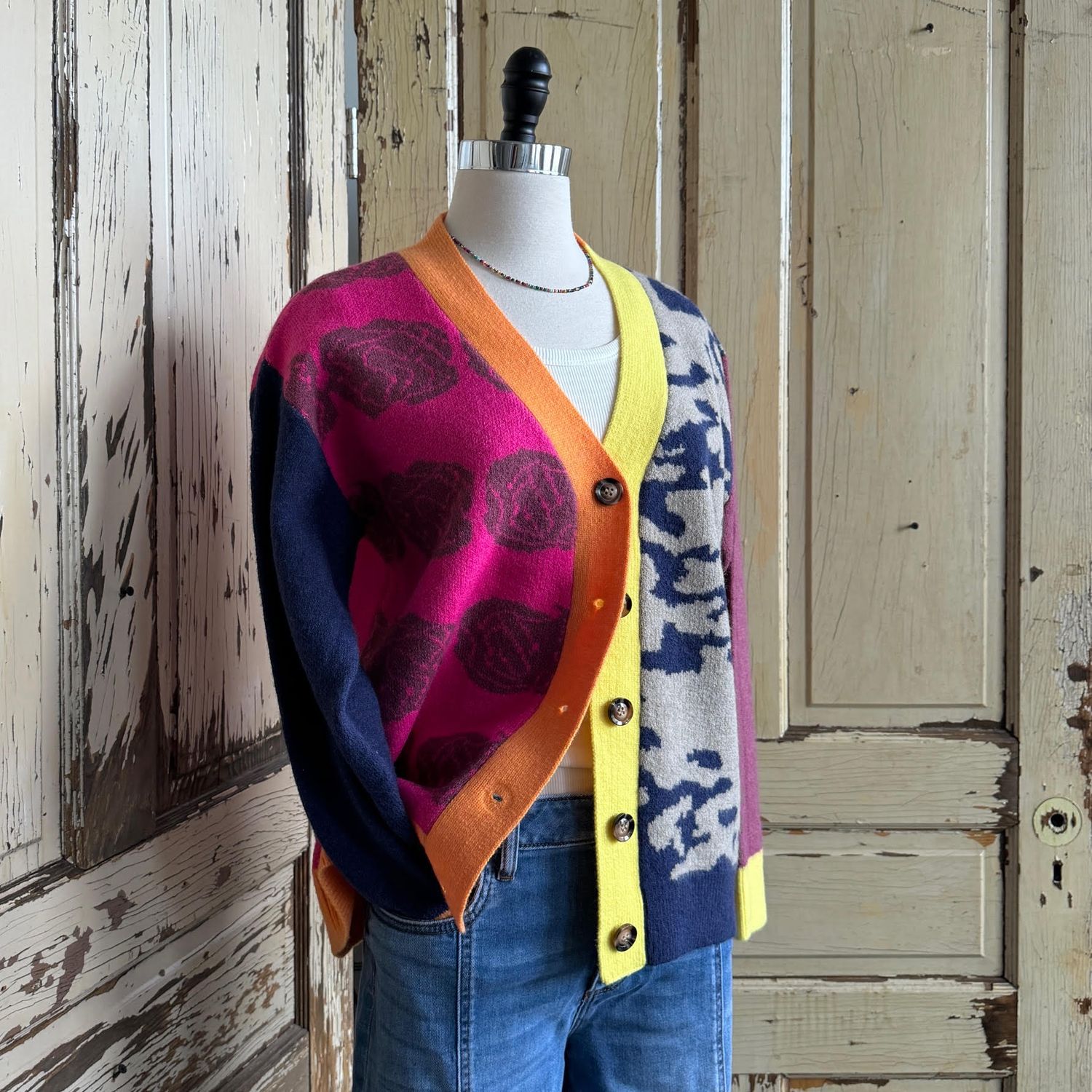 Mixed Pattern Btn Fnt Cardigan