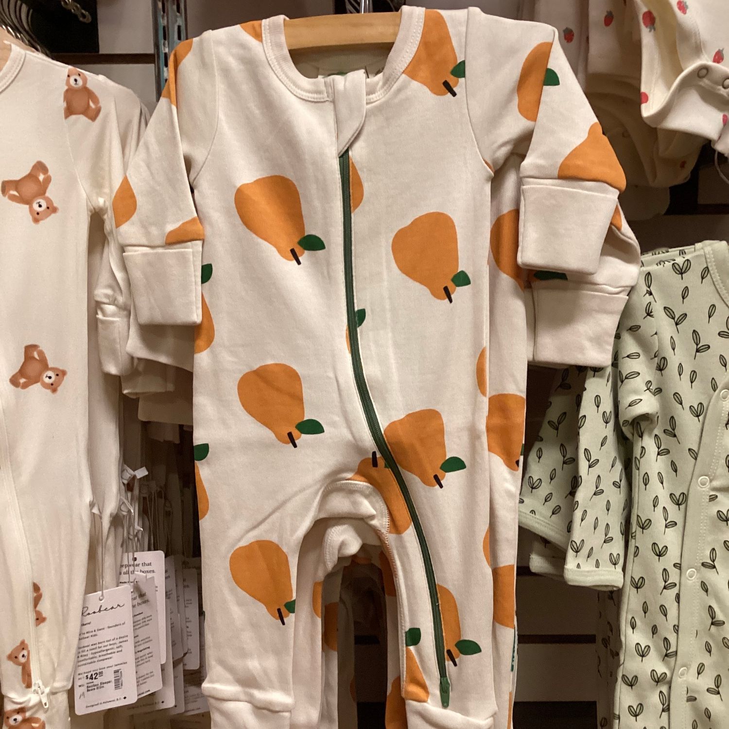 🇨🇦 Organic LS 2-Way Zip Romper, Big Pears
