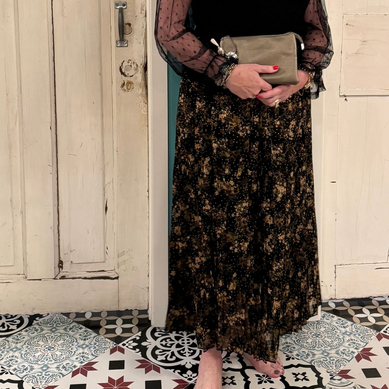 Long Pleated Floral Skirt - SALE -