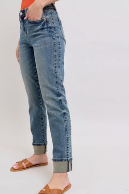 Vintage Wash Cuff Side Panel Boyfriend Jean