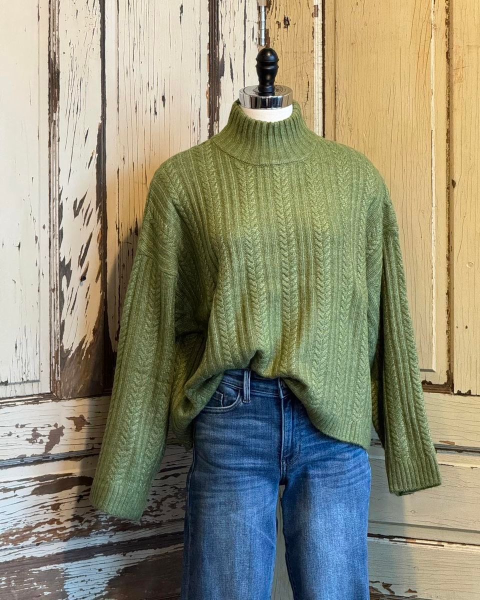 High Neck Cable Knit Sweater - SALE 50% OFF -