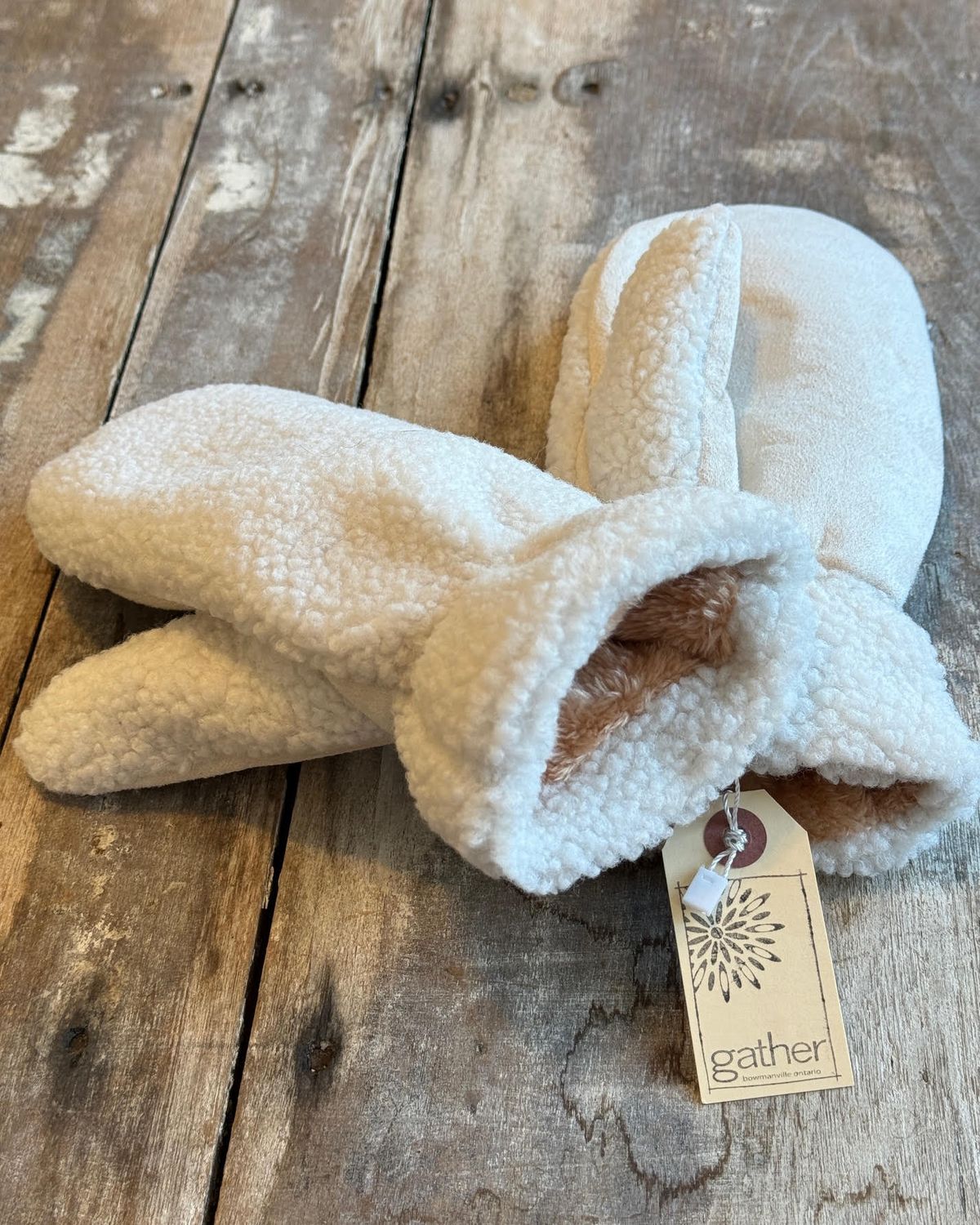 Puffer Mittens, Beige