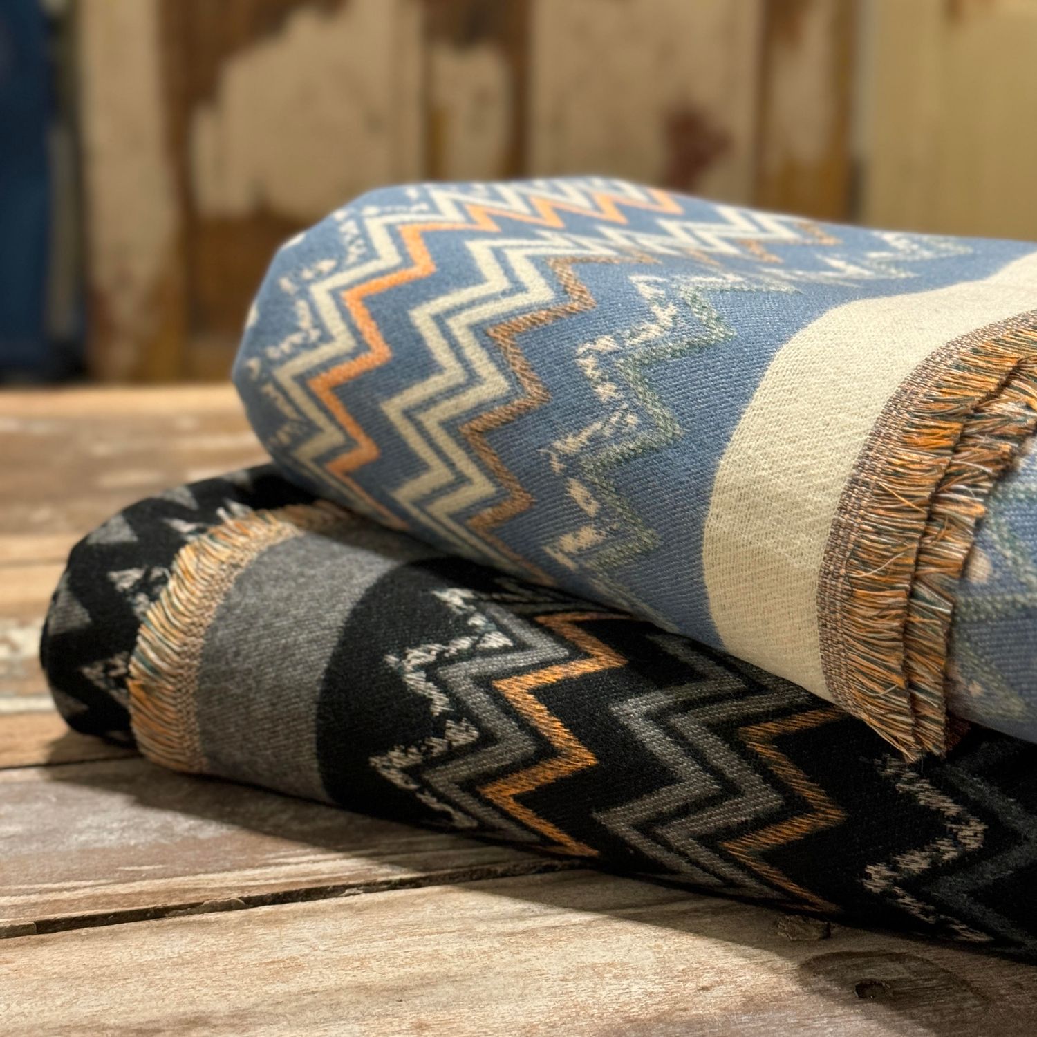 Tight Zig Zag Stripe, Solid Border Scarf (2 colours)