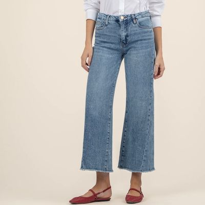 Meg High Rise, Raw Hem, Wide Leg Jean, Defia