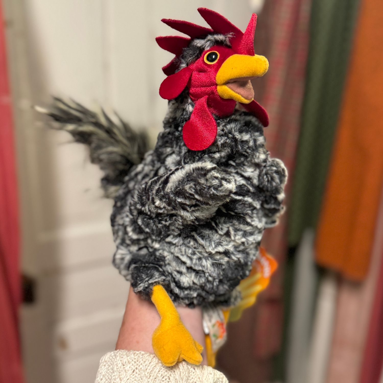 Barred Rock Rooster Hand Puppet