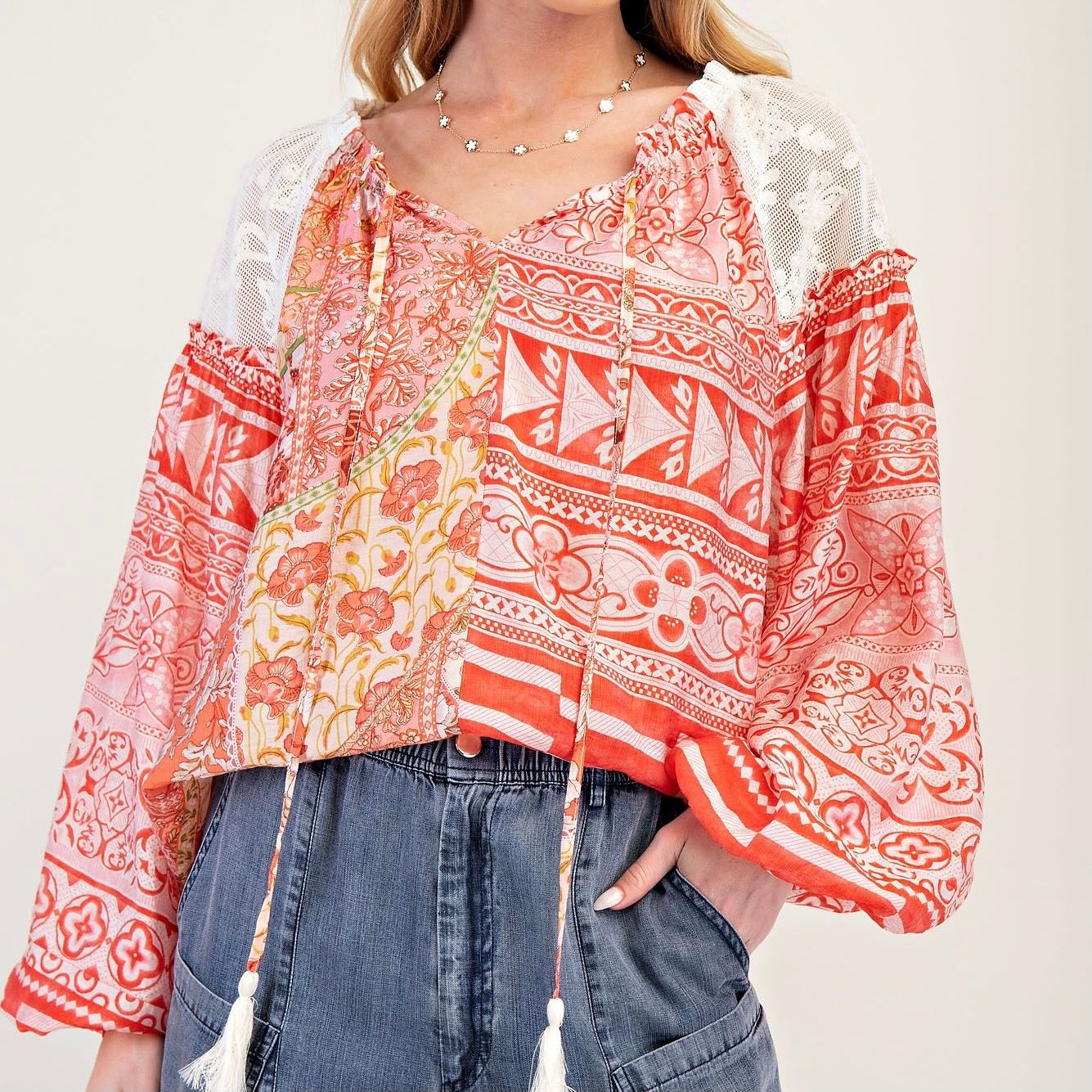 Mix Print Loose Blouse