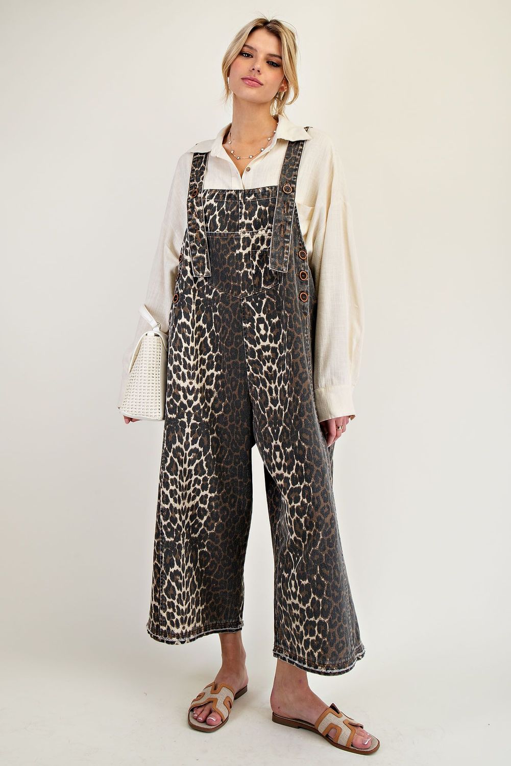 Animal Print Twill Overalls