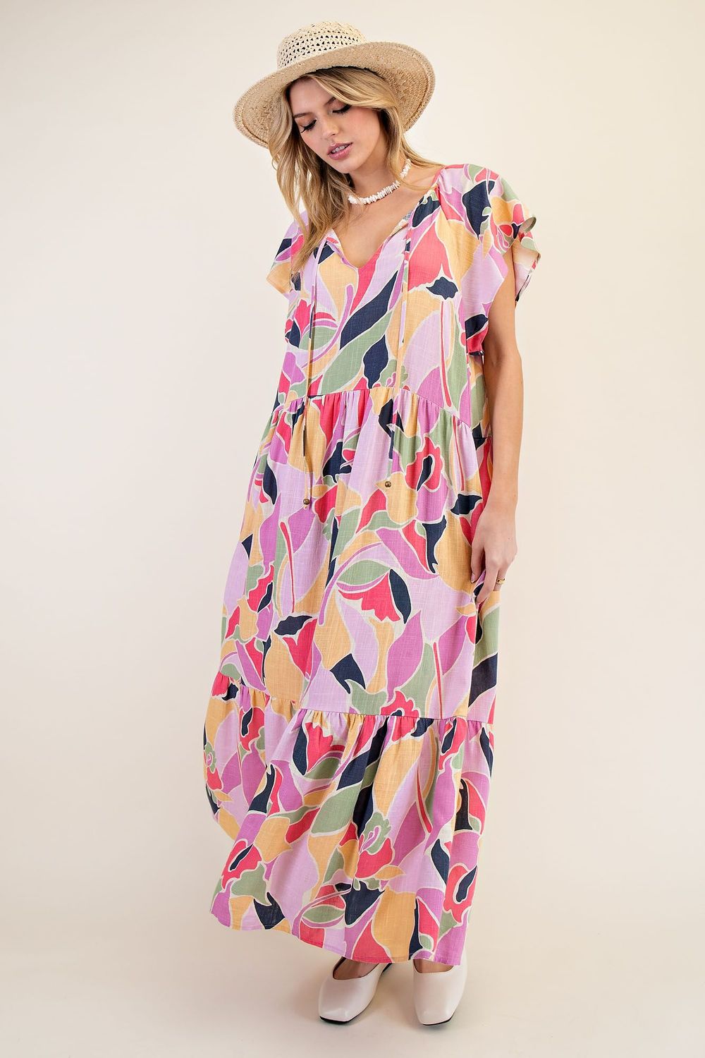 Printed Linen Maxi Dress - SALE -