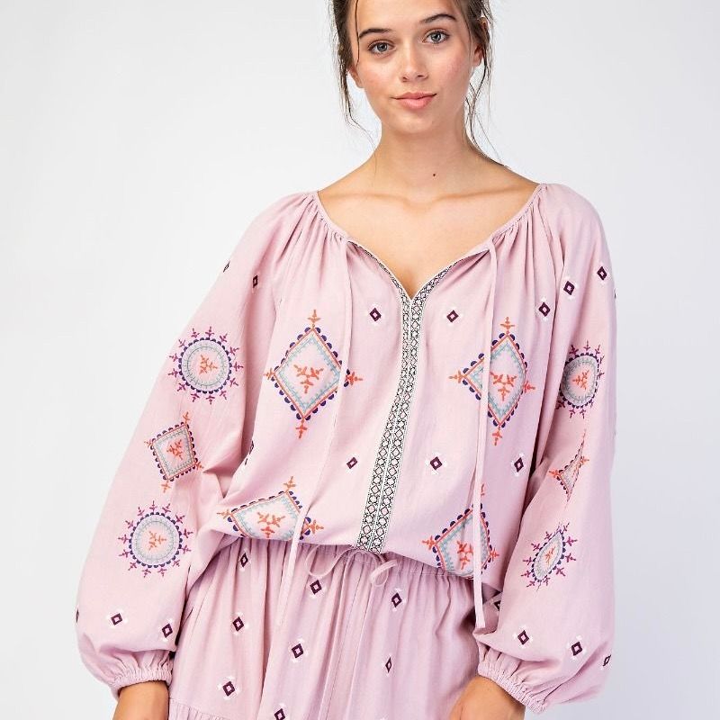 Embroidered Linen Top