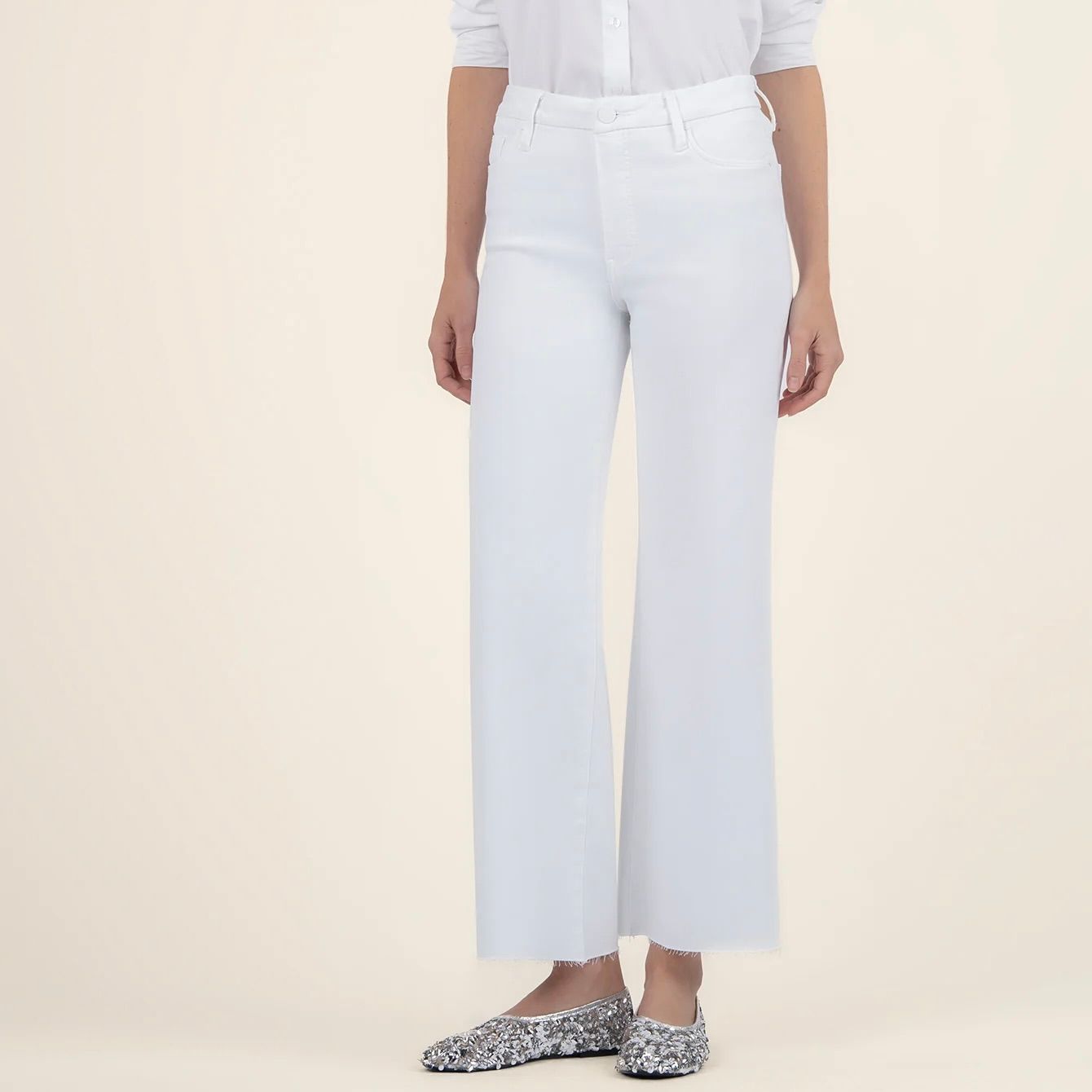 Meg High Rise, Wide Leg, Raw Hem, Optic White