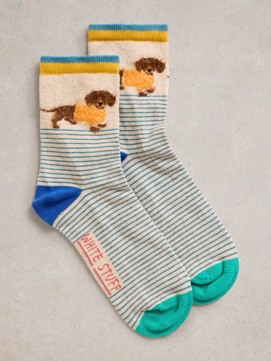 Fluffy Sausage Dog Ankle Sock, Nat Multi