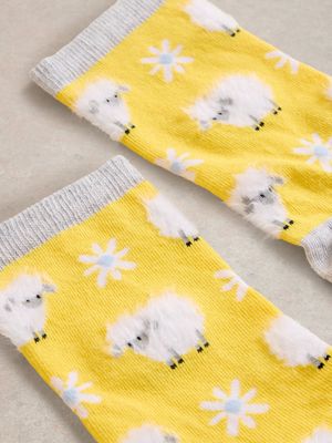 Fluffy Sheep Ankle Sock, Brt Yellow,