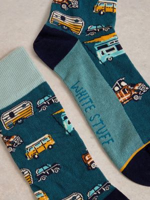 Campervan Ankle Sock, Teal Multi