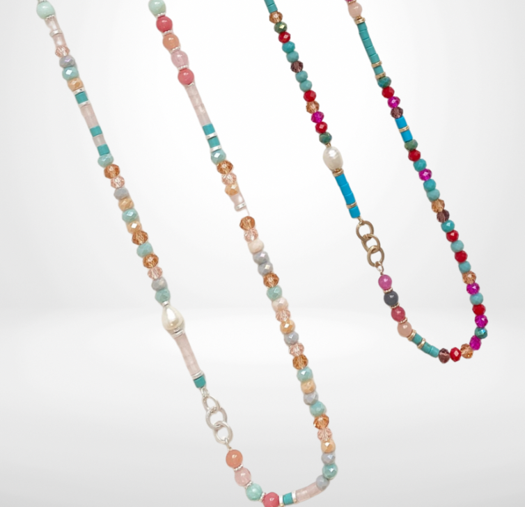 🇨🇦 Long Necklace Metal And Glass Beads (2 colours)