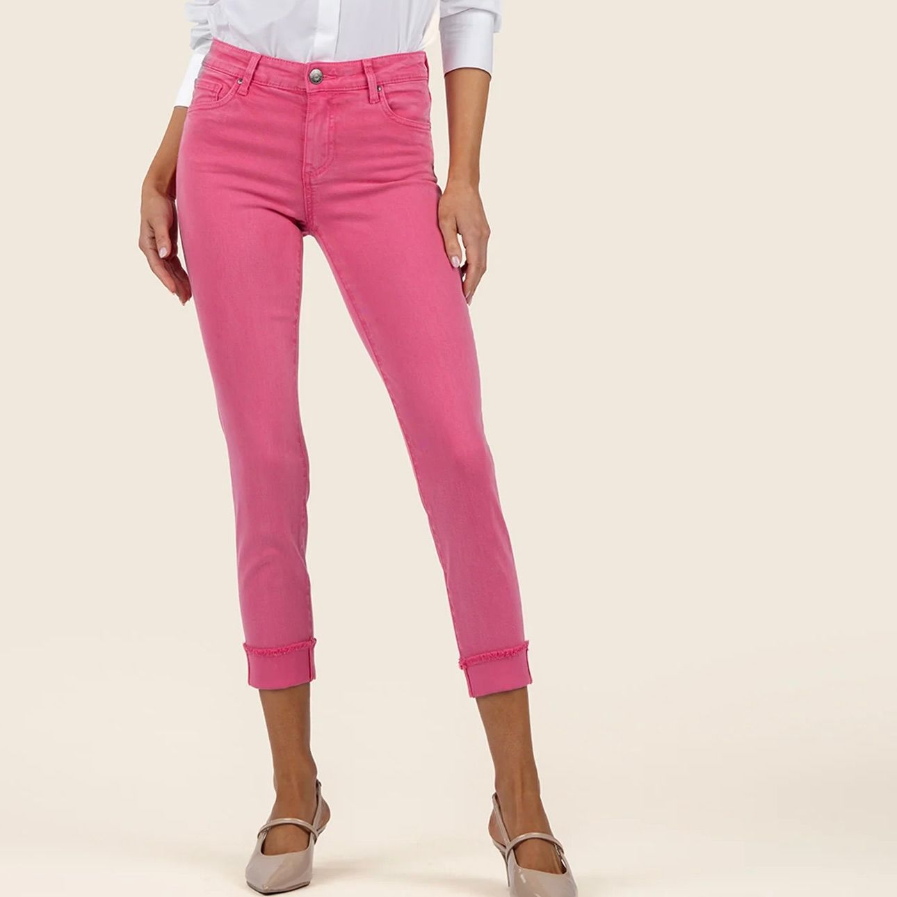Amy Mid Rise Crop Straight Leg Jean, Sugar Coral - SALE -